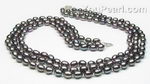 Triple strand peacock rice freshwater pearl necklace wholesale, 6-7mm