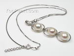 FPN159 White teardrop freshwater pearl 925 silver necklace wholesale, 8-9mm