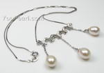 FPN161 White teardrop freshwater pearl necklace online wholesale, 8-9mm