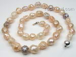Multicolor freshwater rosebud baroque pearl necklace wholesale, 8-9mm AA