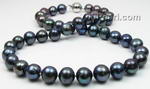 Black off-round freshwater pearl necklace online wholesale, 10-11mm