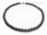 Round black cultured fresh water pearl necklace wholesale, A+ 8.5-9.5mm