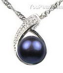 Black freshwater pearl pendant buy bulk, 925 silver, 7-8mm