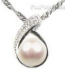 Sterling silver white freshwater pearl pendant wholesale, 7-8mm