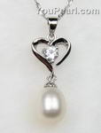 Heart 925 silver fresh water pearl pendant online sale, 7-8mm