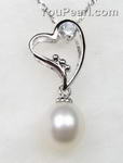 White freshwater pearl heart pendant discount sale, 925 silver, 7-8mm
