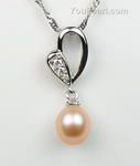 Cultured pink pearl love pendant online sale, sterling silver, 7-8mm