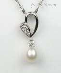 Cultured white pearl heart pendant discount sale, 925 silver, 7-8mm