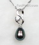 Black tear drop fresh water pearl pendant on sale, 7-8mm, 925 silver