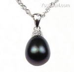 Sterling silver black teardrop freshwater pearl pendant on sale, 7-8mm