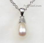 925 silver white tear drop freshwater pearl pendant wholesale, 7-8mm