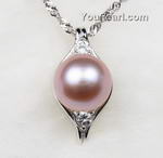 Lavender pearl pendant of sterling silver wholesale, 9-10mm