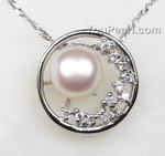 Freshwater white pearl pendant of sterling silver wholesale, 9-10mm