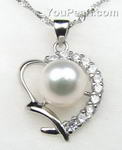 White fresh water pearl pendant for sale, 925 silver, 9-10mm