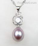 Lavender fresh water pearl apple pendant bulk sell, 925 silver, 7-8mm