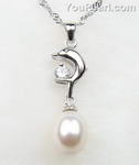 Cultured pearl dolphin pendant buy bulk, sterling silver, 7-8mm