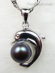 Black dolphin cultured pearl pendant buy bulk, sterling silver, 6-7mm