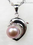 Sterling fresh water pearl lavender dolphin pendant wholesale, 6-7mm