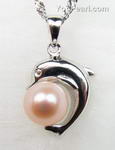 Cultured pink pearl dolphin pendant on sale, 925 silver, 6-7mm