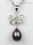 Butterfly black pearl, fresh water pendant discount sale, 925 silver, 7-8mm