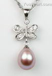 Sterling cultured pearl lavender butterfly pendant online sale, 7-8mm