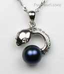 Sterling black pearl snake pendant for sale, cultured freshwater, 8-9mm