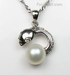 White cultured pearl snake pendant buy bulk, sterling silver, 8-9mm