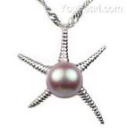 Starfish cultured pearl pendant wholesale, 925 silver, 7-8mm