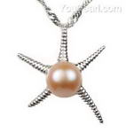 Starfish freshwater pearl sterling silver pendant for sale, 7-8mm