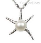 Sterling starfish pearl pendant on sale, cultured freshwater, 7-8mm