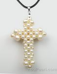 Pearl cross pendant, white cluster cultured freshwater pearls whole sale