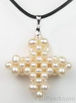 Cross pearl pendant for sale online, white cultured fresh water cluster pearls