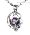 925 silver cage freshwater black wish pearl pendant whole sale, 7-8mm