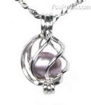 Sterling silver cage cultured lavender wish pearl pendant on sale, 7-8mm