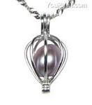 Lavender wish pearl pendant buy online, sterling silver heart cage, 7-8mm