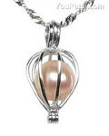 Freshwater pink wish pearl pendant wholesale, 925 silver heart cage, 7-8mm