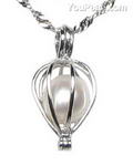 White wish pearl pendant discount sale, sterling silver heart cage, 7-8mm