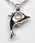 Dolphin cage pink cultured wish pearl pendant on sale, 5-6mm, 925 silver