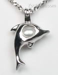 Sterling dolphin cage white freshwater wish pearl pendant wholesale, 5-6mm
