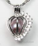 Love heart 925 silver cage lavender wish pearl pendant bulk sale, 7-8mm