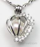 Love heart cage white freshwater wish pearl pendant online sale, 7-8mm