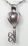 Lavender wish pearl apple pendant bulk sell, 925 silver key cage, 7-8mm