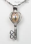 925 silver key cage pink cultured wish pearl pendant on sale, 7-8mm