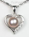 Lavender cultured pearl heart pendant for sale, 7-8mm, 925 silver