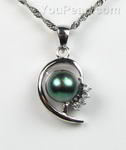 Peacock cultured pearl pendant for sale, sterling silver, 7-8mm