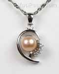 Pink cultured pearl pendant, 925 sterling silver, 7-8mm