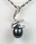 Sterling spiral freshwater black pearl pendant on sale, 8-9mm