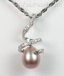 Lavender cultured pearl spiral pendant for sale, sterling silver, 8-9mm