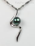 Black cultured pearl pendant, 925 sterling silver, 7-8mm