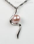 Pink cultured pearl pendant for sale, sterling silver, 7-8mm